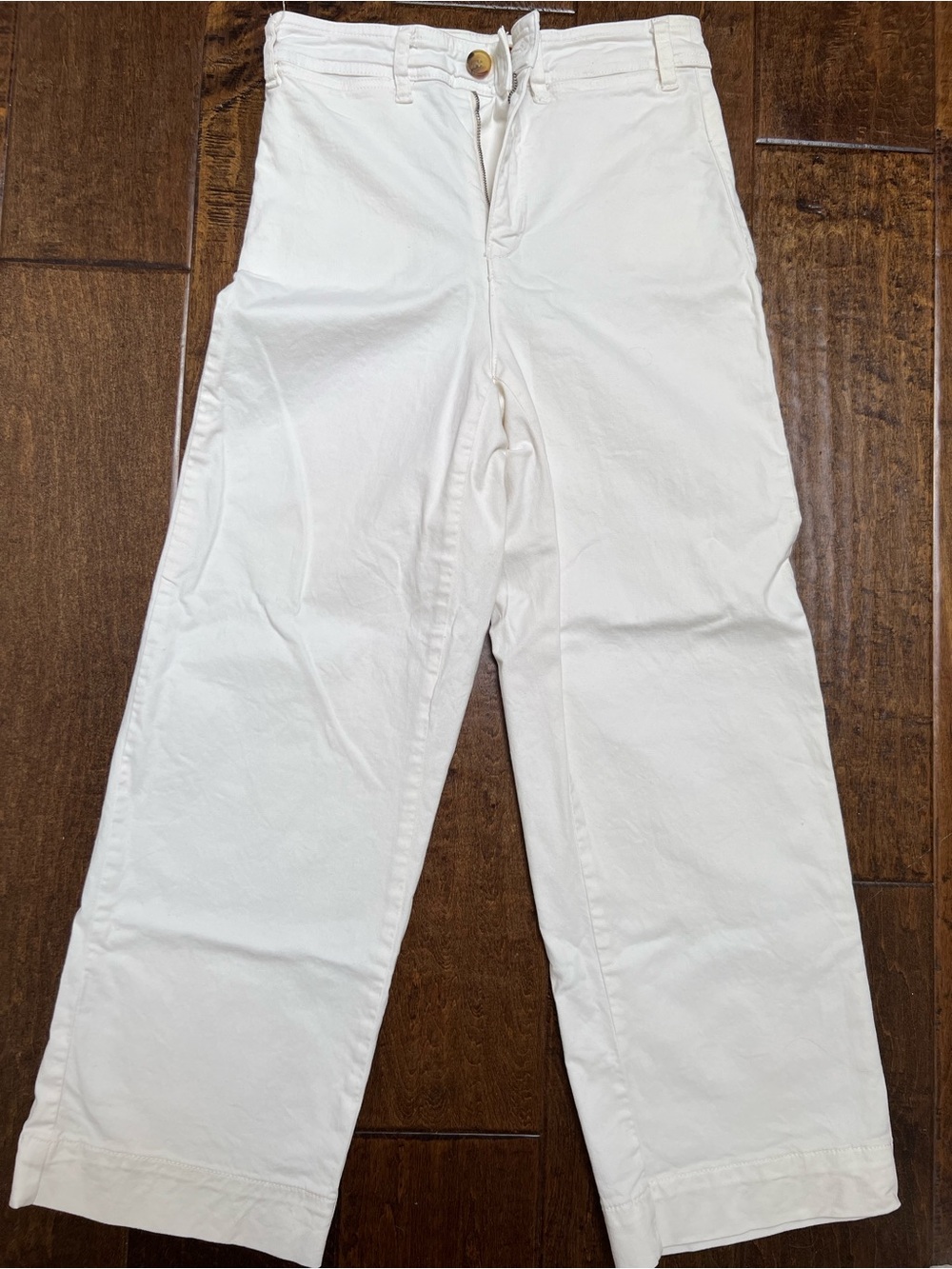 Marine Layer Cream High-Rise Button Fly Wide Leg Cropped Pants